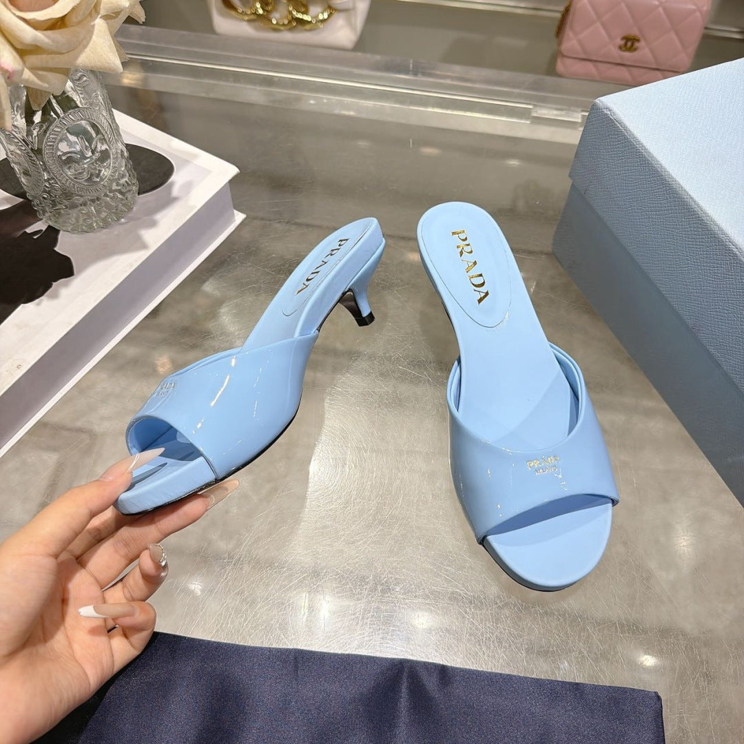 Prada 2026 Patent Leather Kitten Heel Sandals 45mm 782429