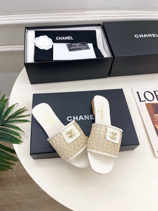 Chanel 2026 Woven Flat Slippers Leather Sheepskin 831405