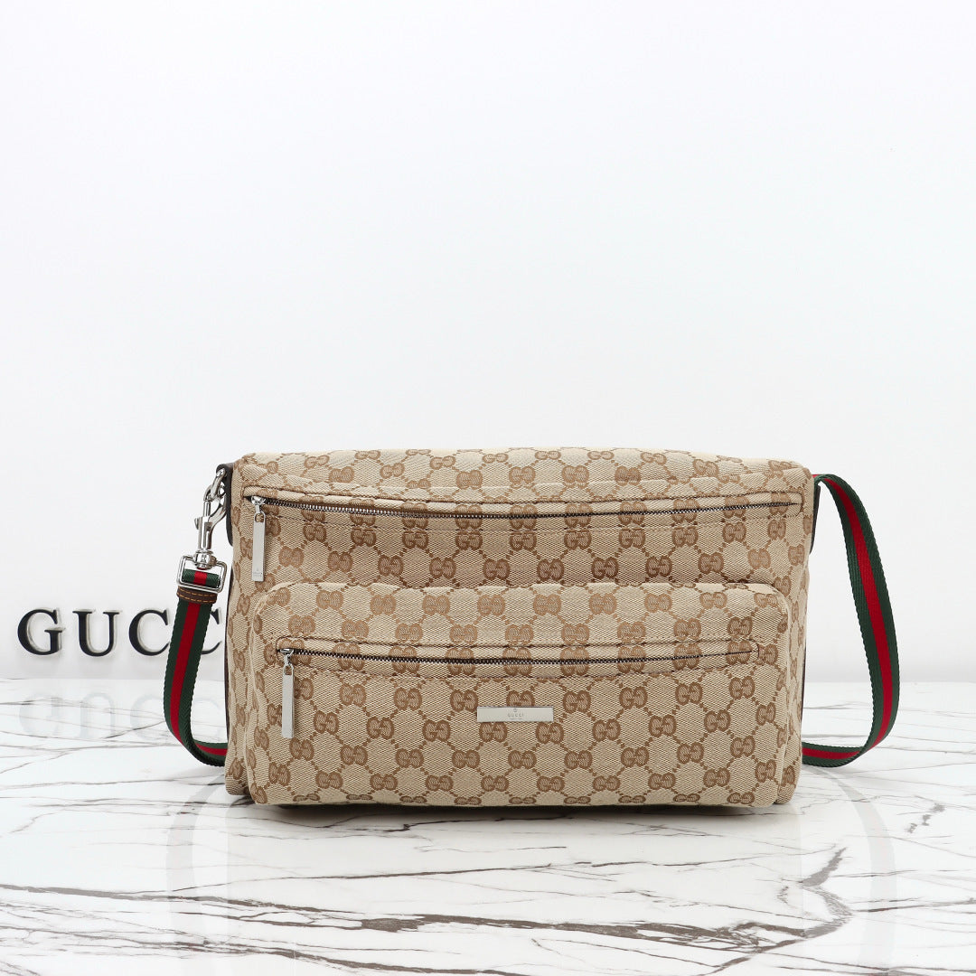 Gucci 2026 Tag Crossbody Bag 30cm Sand mix Brown Canvas