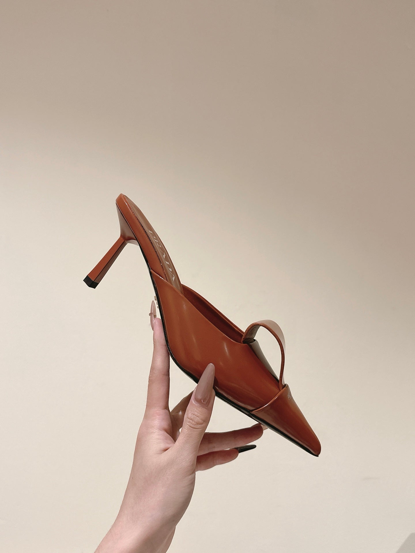 PRA 2026S High Heel Mule 80 Tan Brown Sheepskin 657667