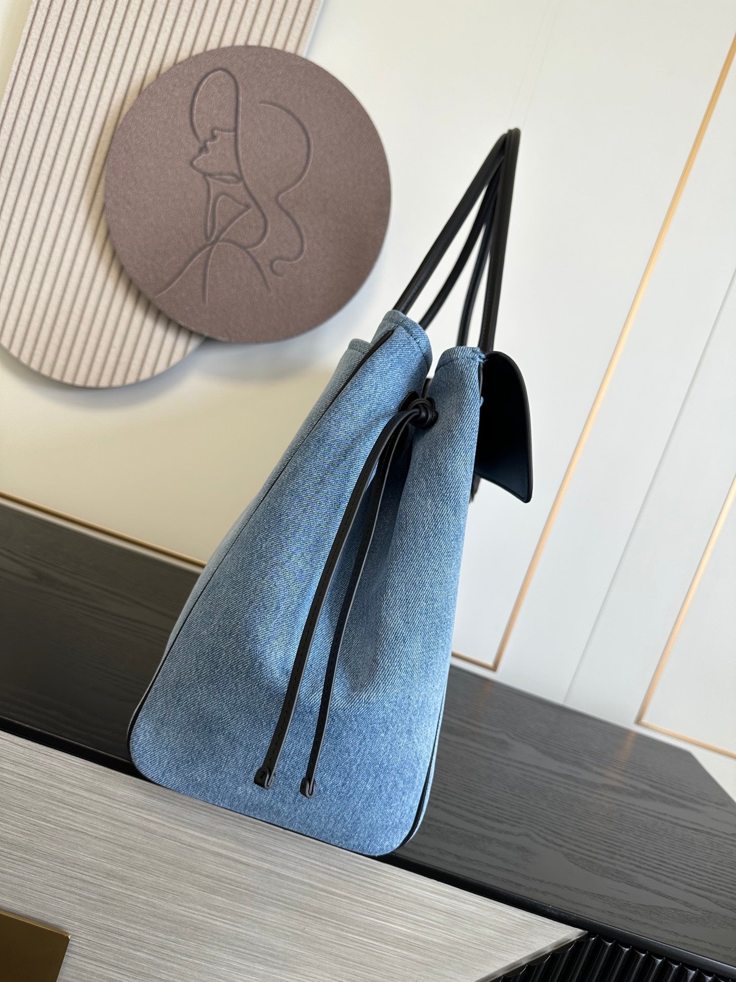 Chanel 2026 Shopping Bag 43cm Blue Black Denim Calfskin