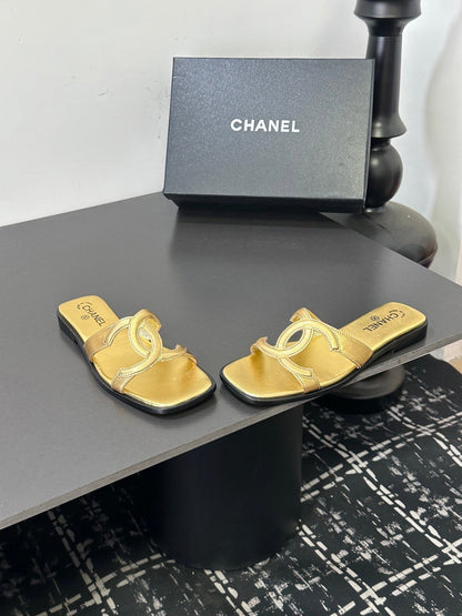 Chanel 2026 Flat Sandal Gold Cowhide