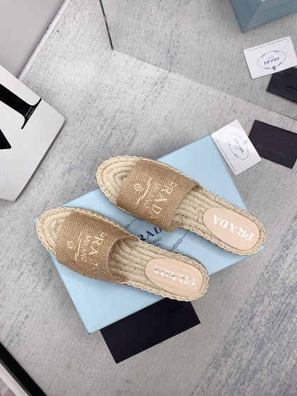 Prada 2026 Slippers Beige Raffia Rope Sole 731178