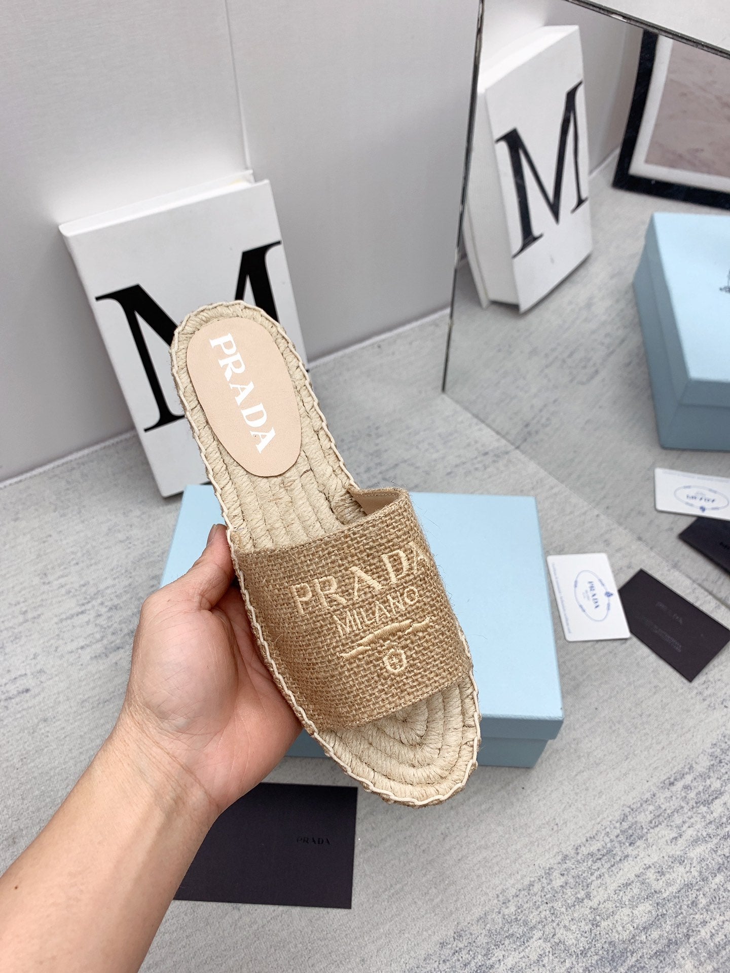 Prada 2026 Slippers Beige Raffia Rope Sole 731178