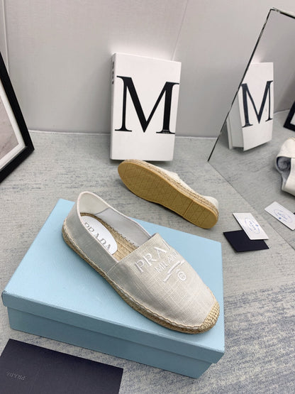 Prada 2026 Loafers Ivory Canvas Rope Sole 731189