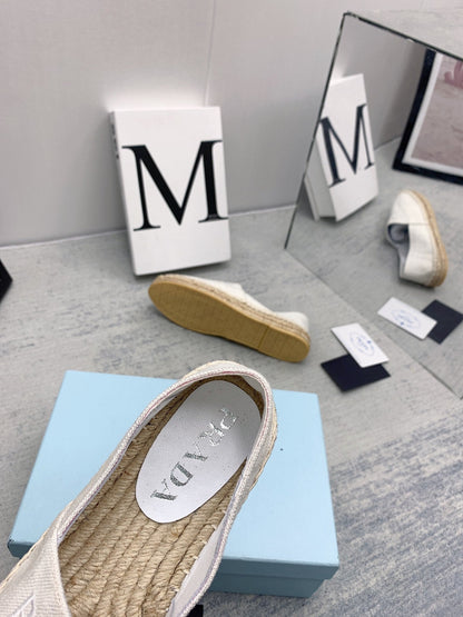 Prada 2026 Loafers Ivory Canvas Rope Sole 731189