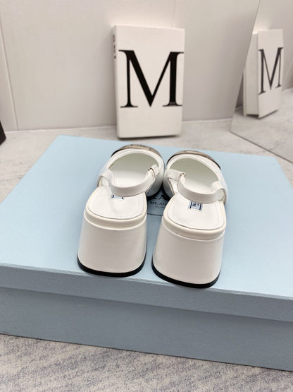 Prada 2026 Mary Jane Sandals 55 White Silver Sheepskin 731165