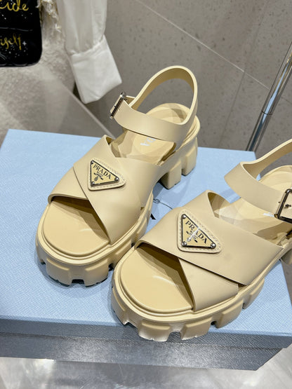 Prada 2026 Monolith Rubber Sandals 55mm Enameled Triangle Logo 762965
