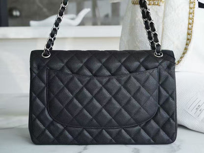 Chanel 2026 Flap Bag 30cm Black Caviar Leather With Silver Hardware