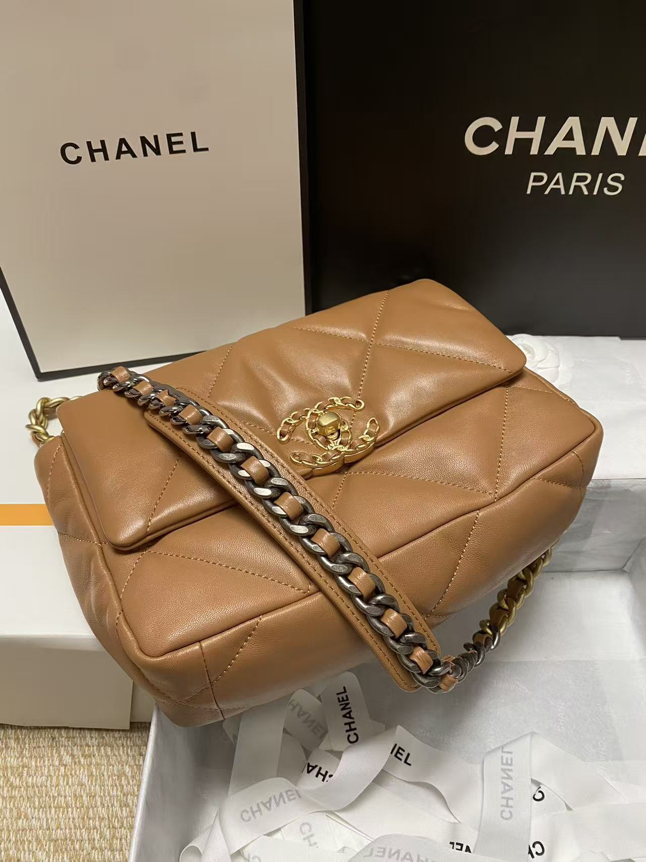 CHANEL 19 FLAP BAG 26 TAN GOATSKIN