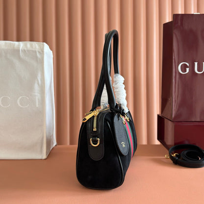 Gucci 2026 Ophidia Boston Bag 28cm Black Suede Leather