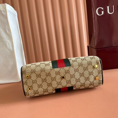 Gucci 2026 Borsetto Boston Bag Beige Brown Canvas Leather