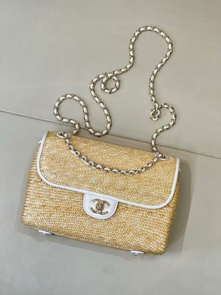 Chanel 2026 Flap Bag 23cm Beige Raffia And Lambskin