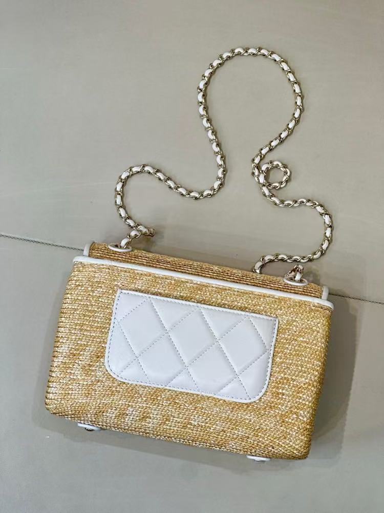 Chanel 2026 Flap Bag 23cm Beige Raffia And Lambskin