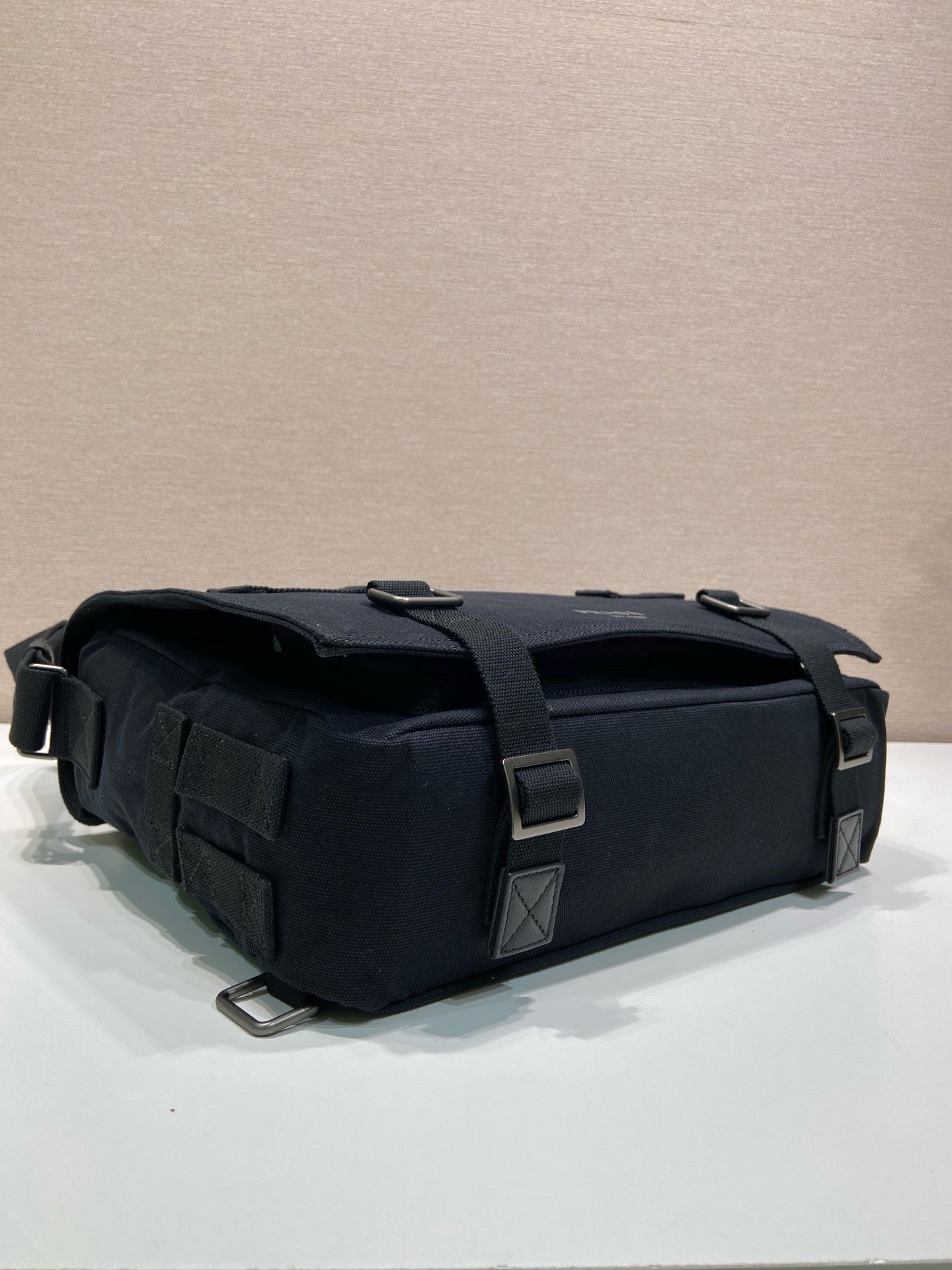 Prada 2026 Messenger Bag 34cm Navy Blue Canvas