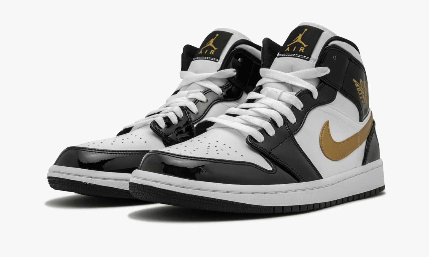 Air Jordan 1 Mid SE Black Gold Patent Leather Sneakers - Game Changer
