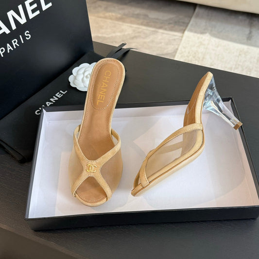 CC 2026 High Heeled Slippers 70 Mesh Suede