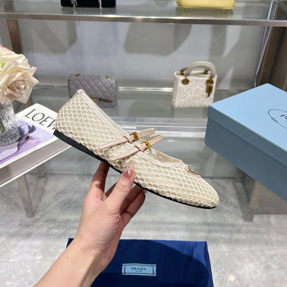 Prada 2026 Mary Jane Ballet Flat Mesh Sheepskin 715612