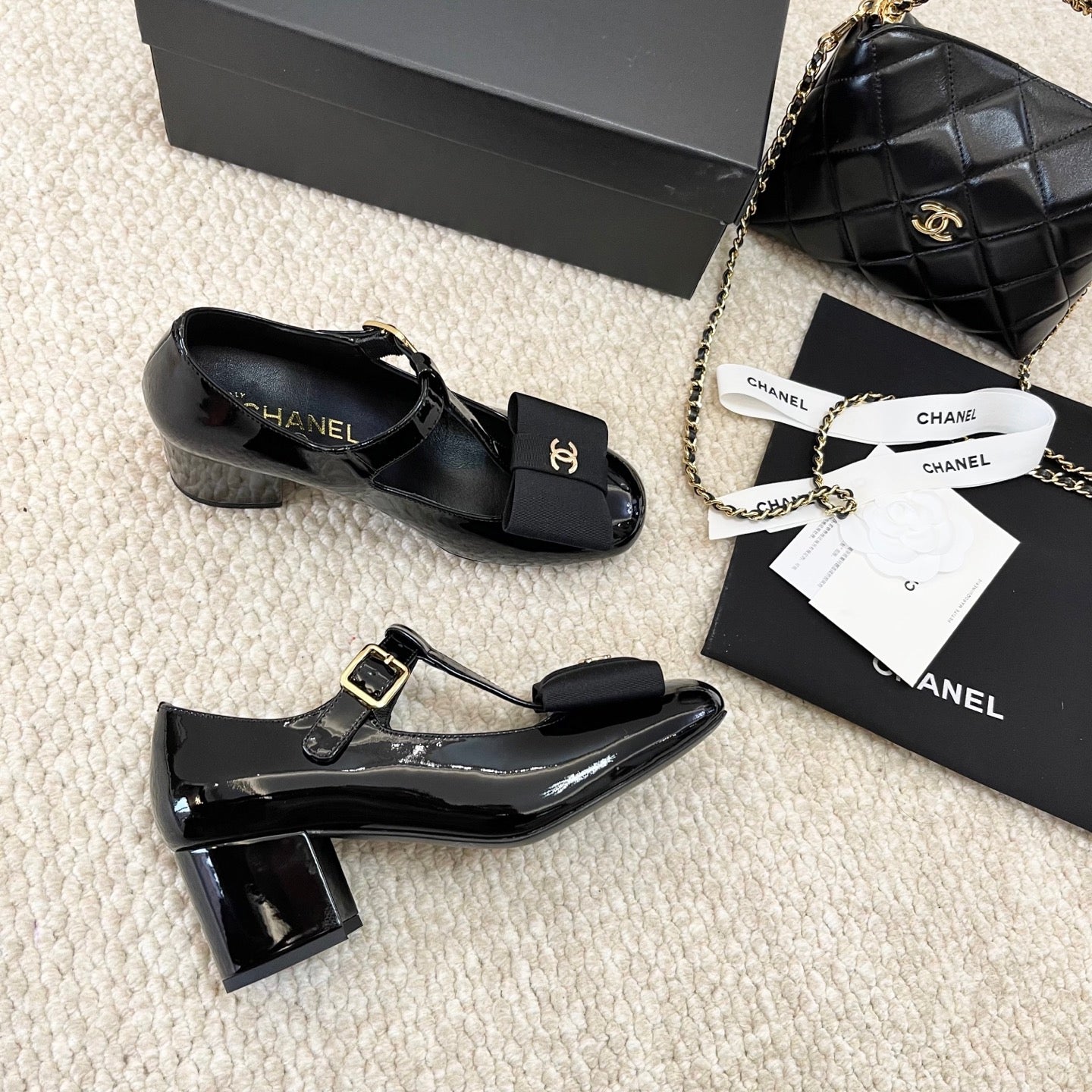 Chanel 2026 Fabric Bow Mary Jane Chunky Heel Shoe Patent Leather 787146