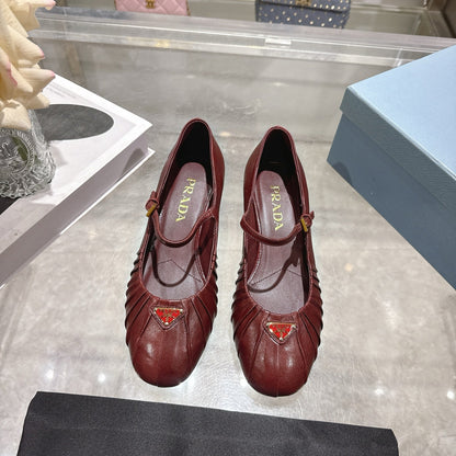 Prada 2026 Heel Ballet Shoe 40mm Sheepskin 715598