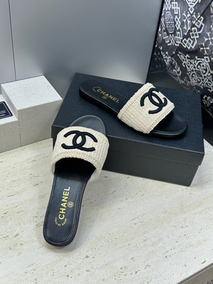 Chanel 2026 Double C Letter Slipper Woven Leather 787171