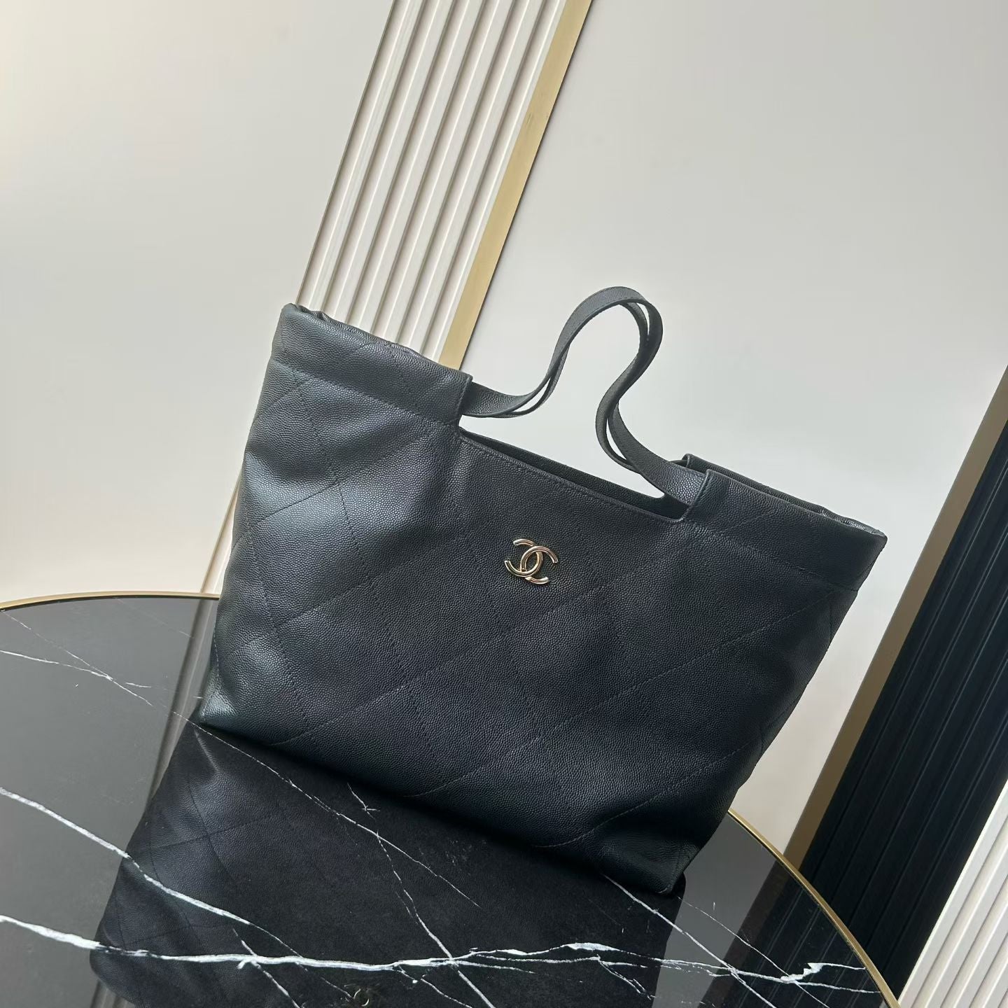 Chanel 2026 Preppy Tote Bag 30cm Brown And Black Grained Calfksin
