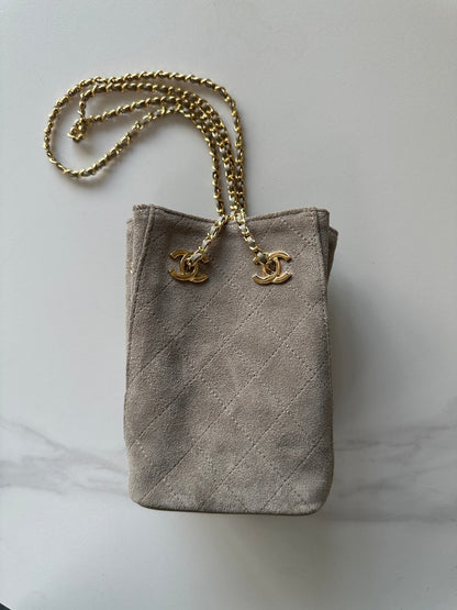 Chanel 2026 Bucket Bag 18cm Lambskin Suede Denim