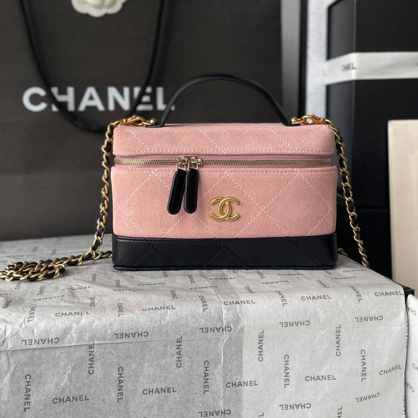 Chanel 2026 Vanity Bag 19.5cm Pink mix Black Suede Leather