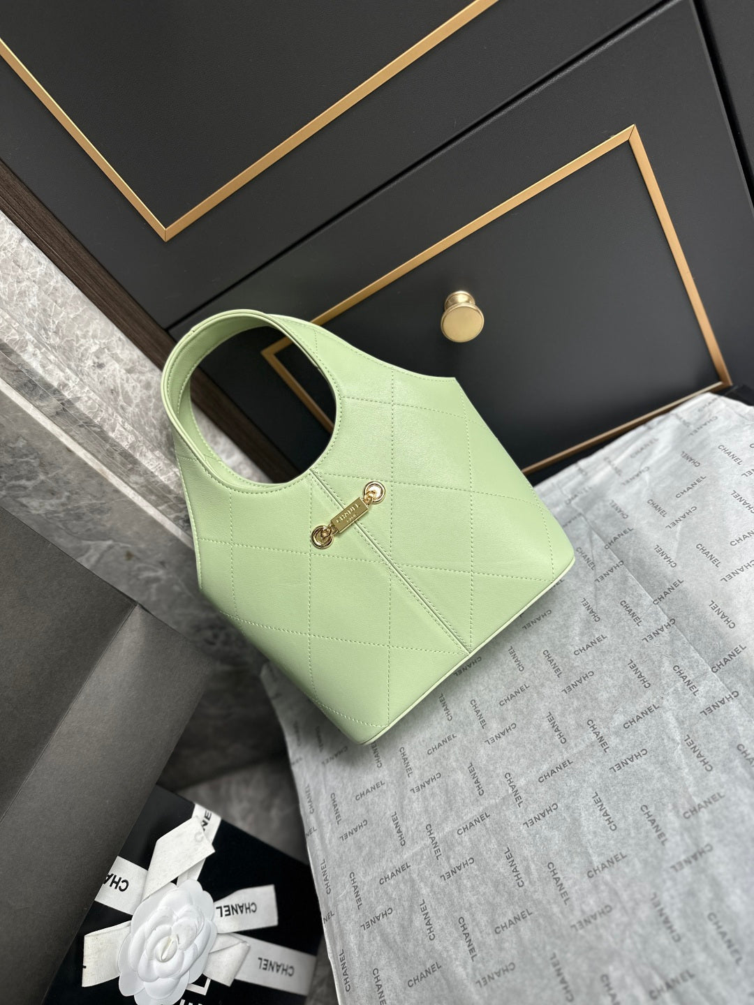Chanel 2026 Basket Hobo Bag 27.5cm Green Calfskin
