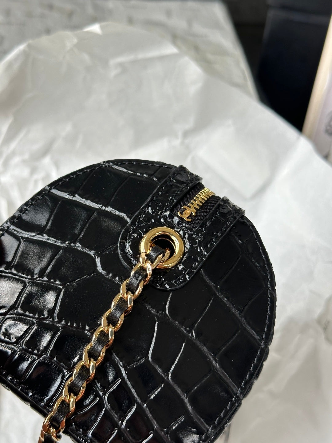Chanel 2026 Crocodile Embossed Bowling Bag 18.5cm Leather