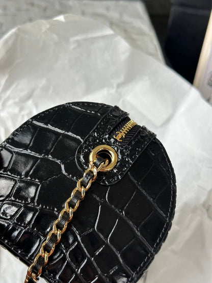 Chanel 2026 Crocodile Embossed Bowling Bag 18.5cm Leather