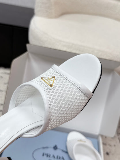 Prada 2026 Triangle Logo High-Heeled Slides 75mm Mesh Leather 769832