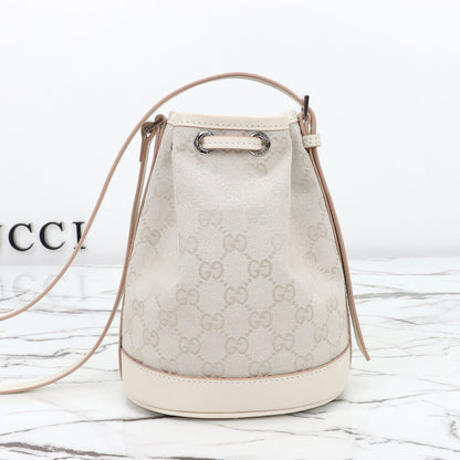 Gucci 2026 Tribeca Small Bucket Bag 20cm Cream Canvas Leather
