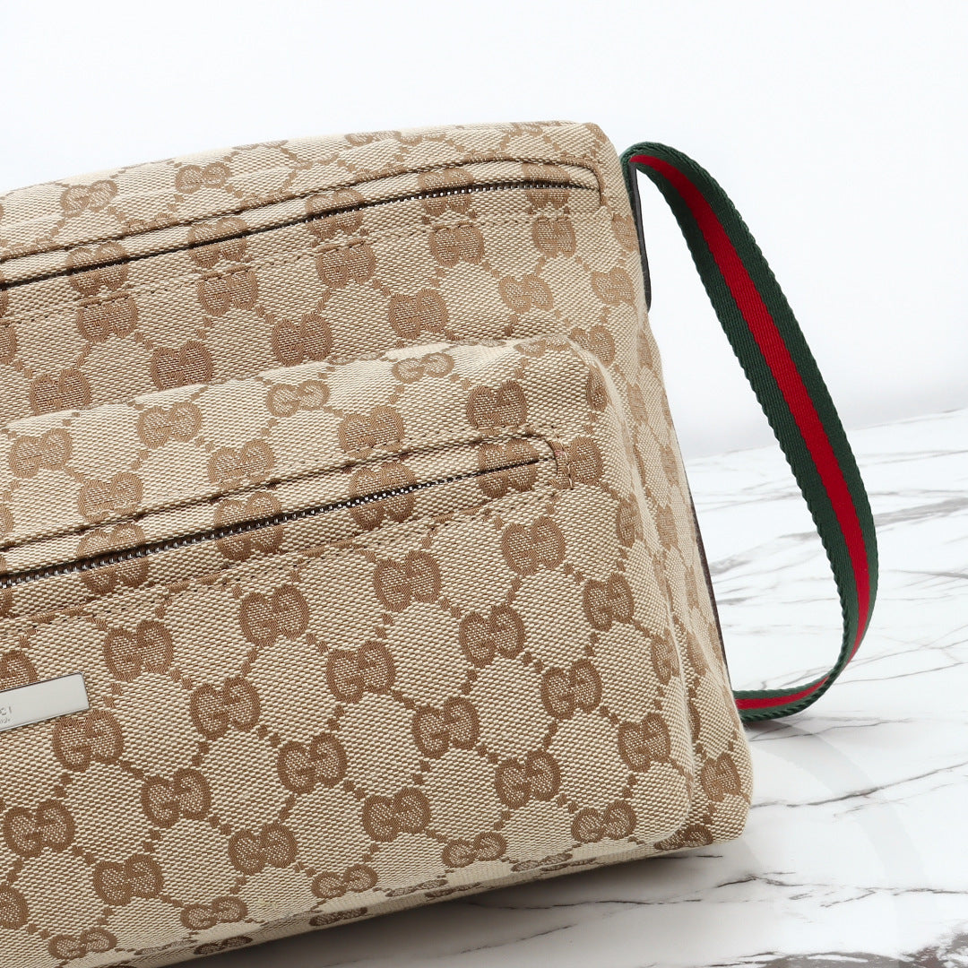 Gucci 2026 Tag Crossbody Bag 30cm Sand mix Brown Canvas