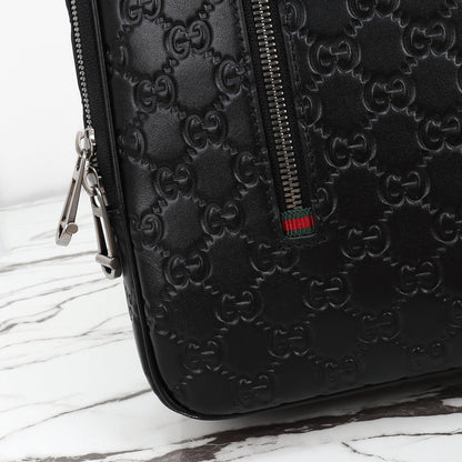 Gucci 2026 Emblem Backpack 43cm Black Embossed Calfskin