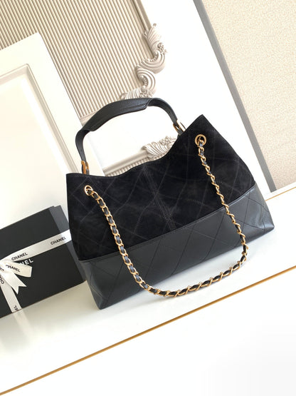 Chanel 2026 Stitched Shopping Bag 36cm Black Suede Calfskin 348237