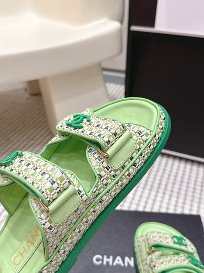 Chanel 2026 Leather Raffia Strap Sandal