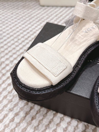 PRA 2026S Roman Sandals White Black Canvas 657521