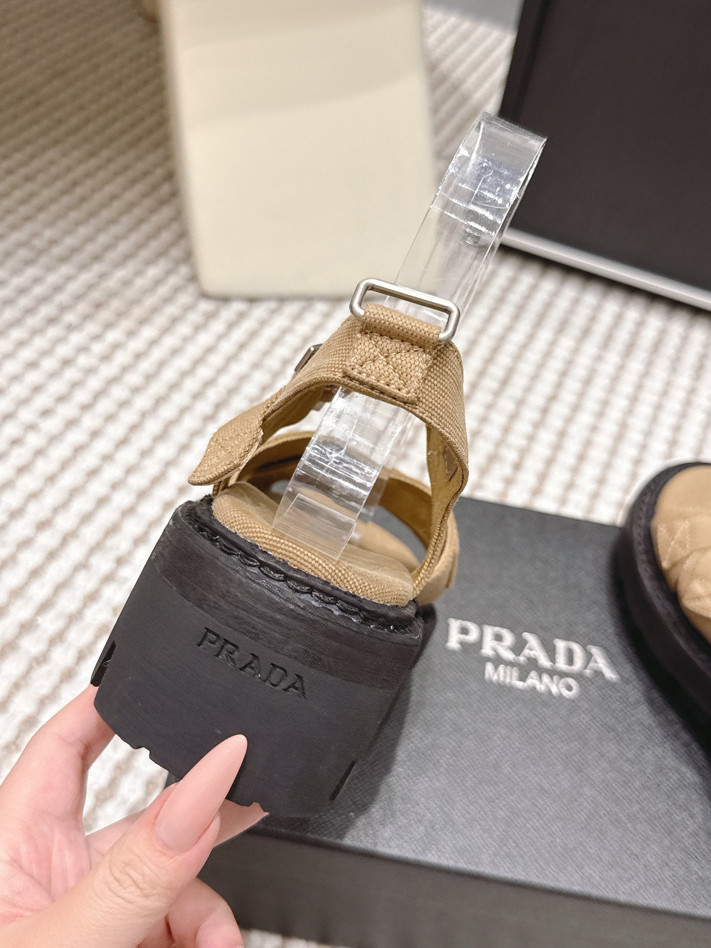 PRA 2026S Platform Sandals Beige Black Canvas 657526