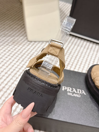 PRA 2026S Platform Sandals Beige Black Canvas 657526