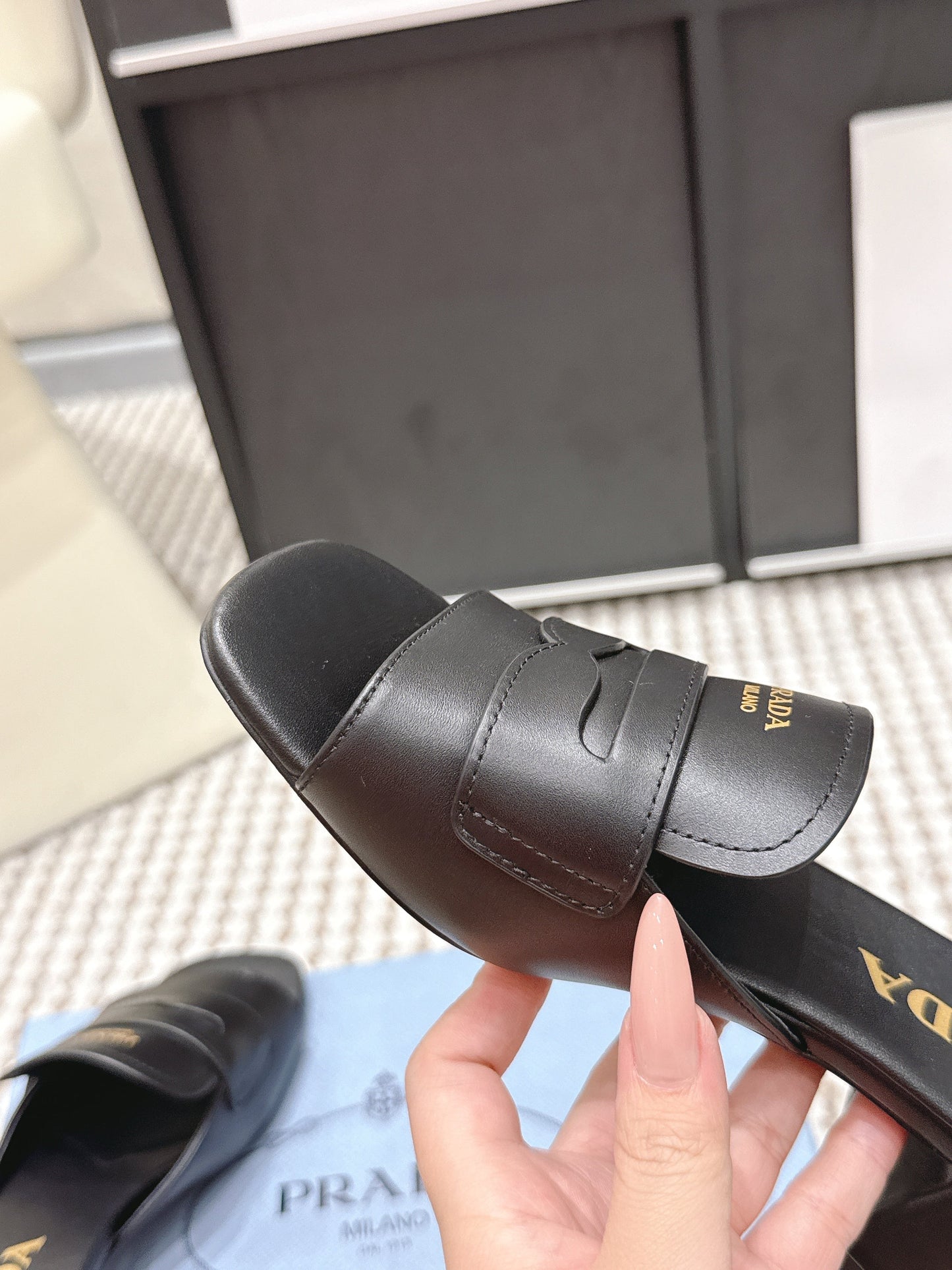 PRA 2026S High Heel Slippers 55 Black Leather  658335