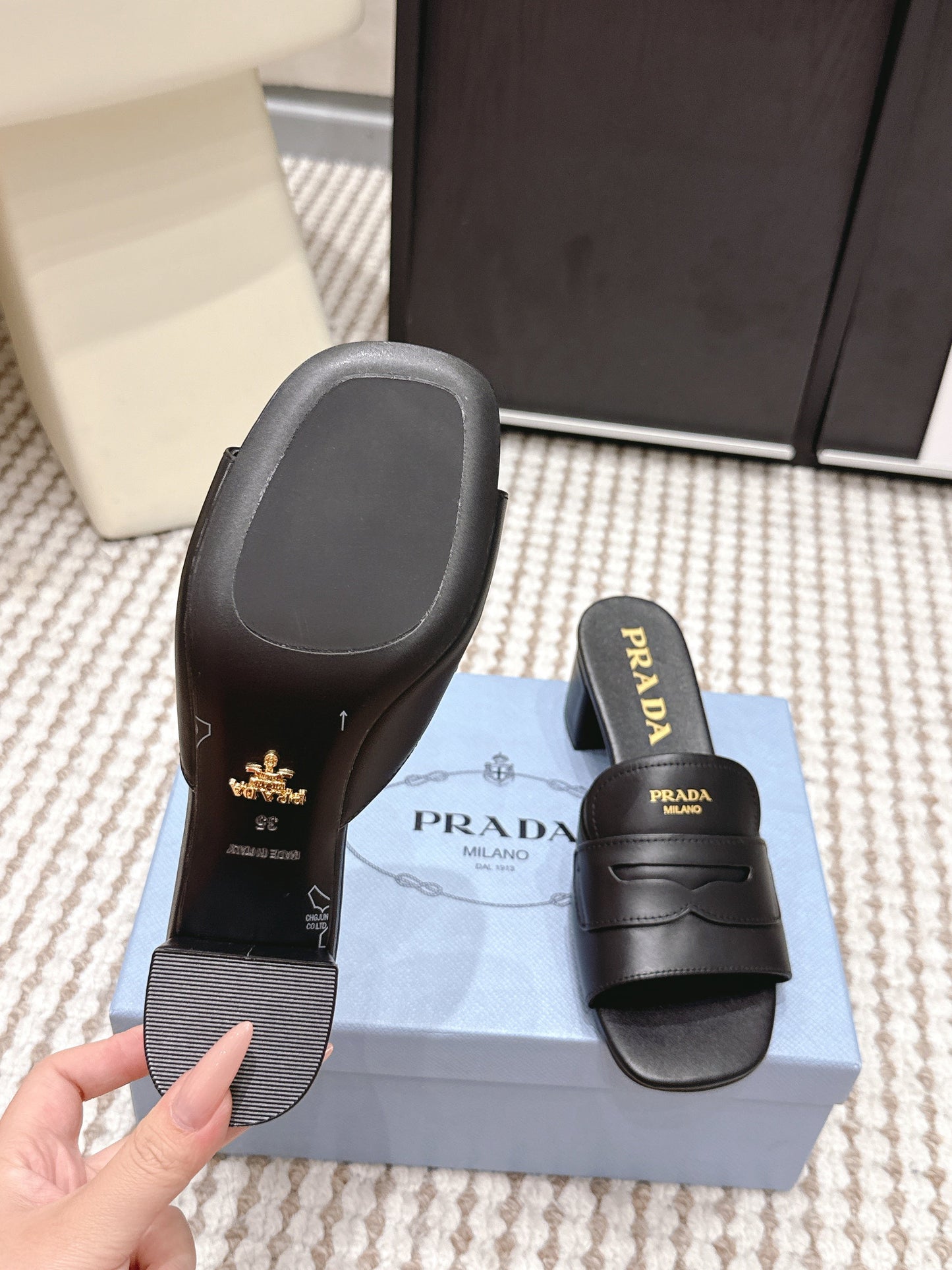 PRA 2026S High Heel Slippers 55 Black Leather  658335