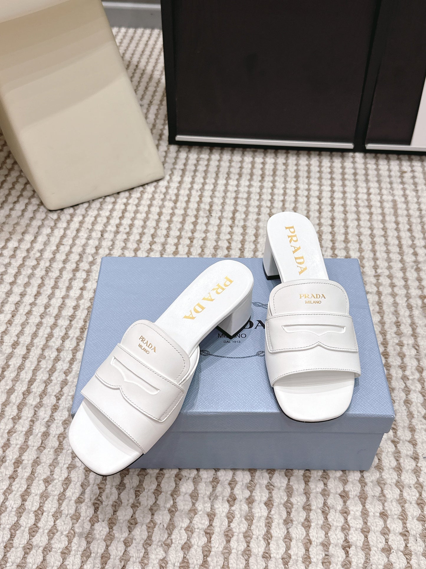 PRA 2026S High Heel Slippers 55 White Leather 658336