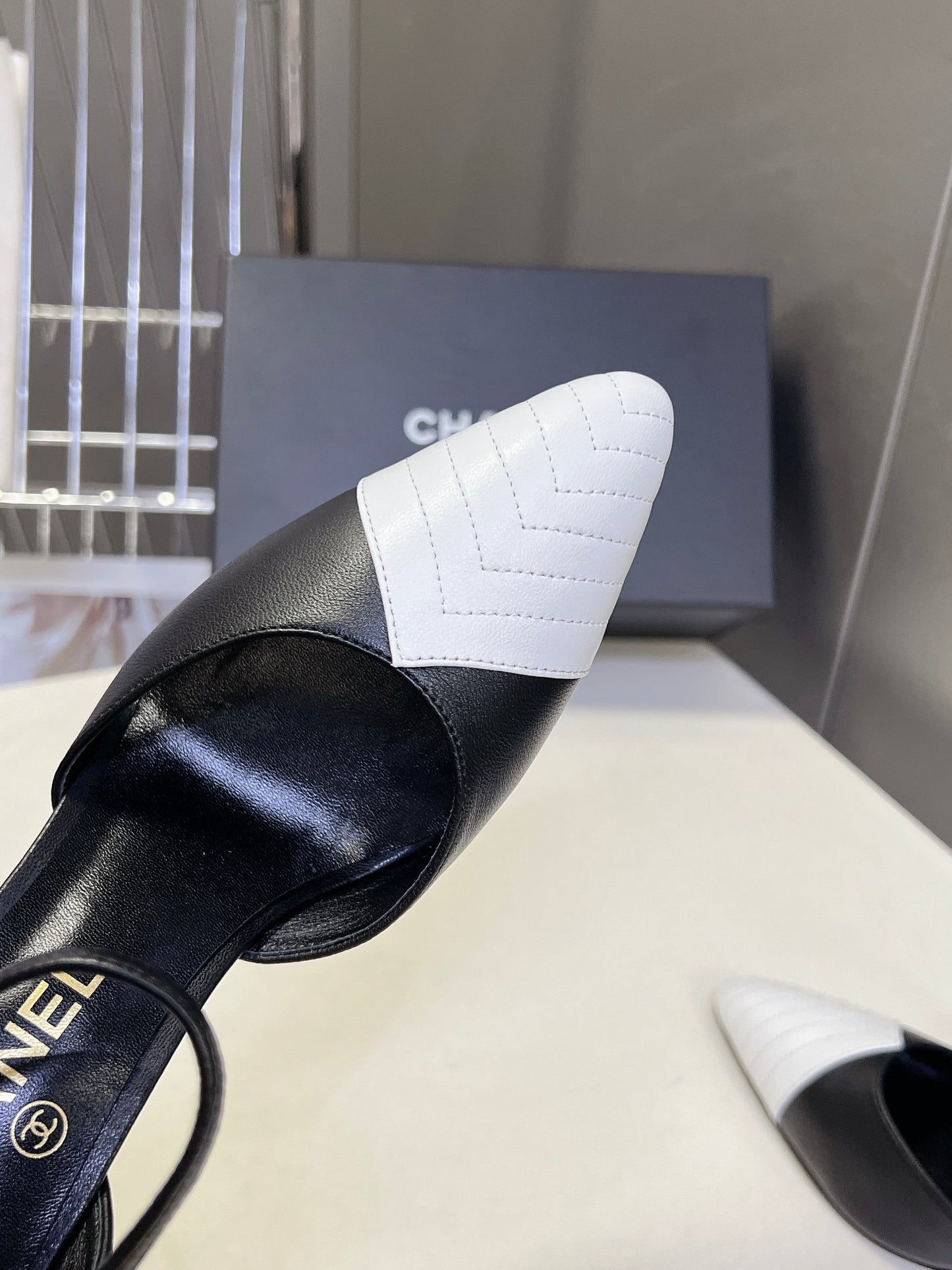 Chanel 2026 Mary Jane Sandal  90mm Embossed Calfskin And Fabric 895356