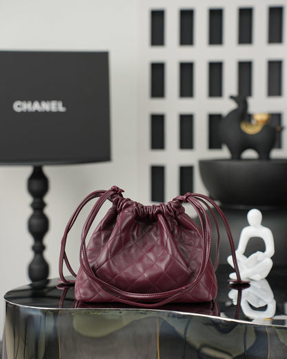 Chanel 26 Drawstring Bag Burgundy Lambskin