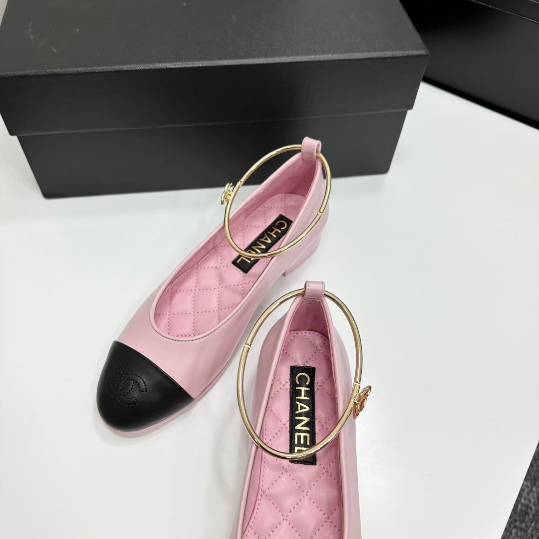 CC 26s Ballet Flats Light Pink Black Sheepskin 626302