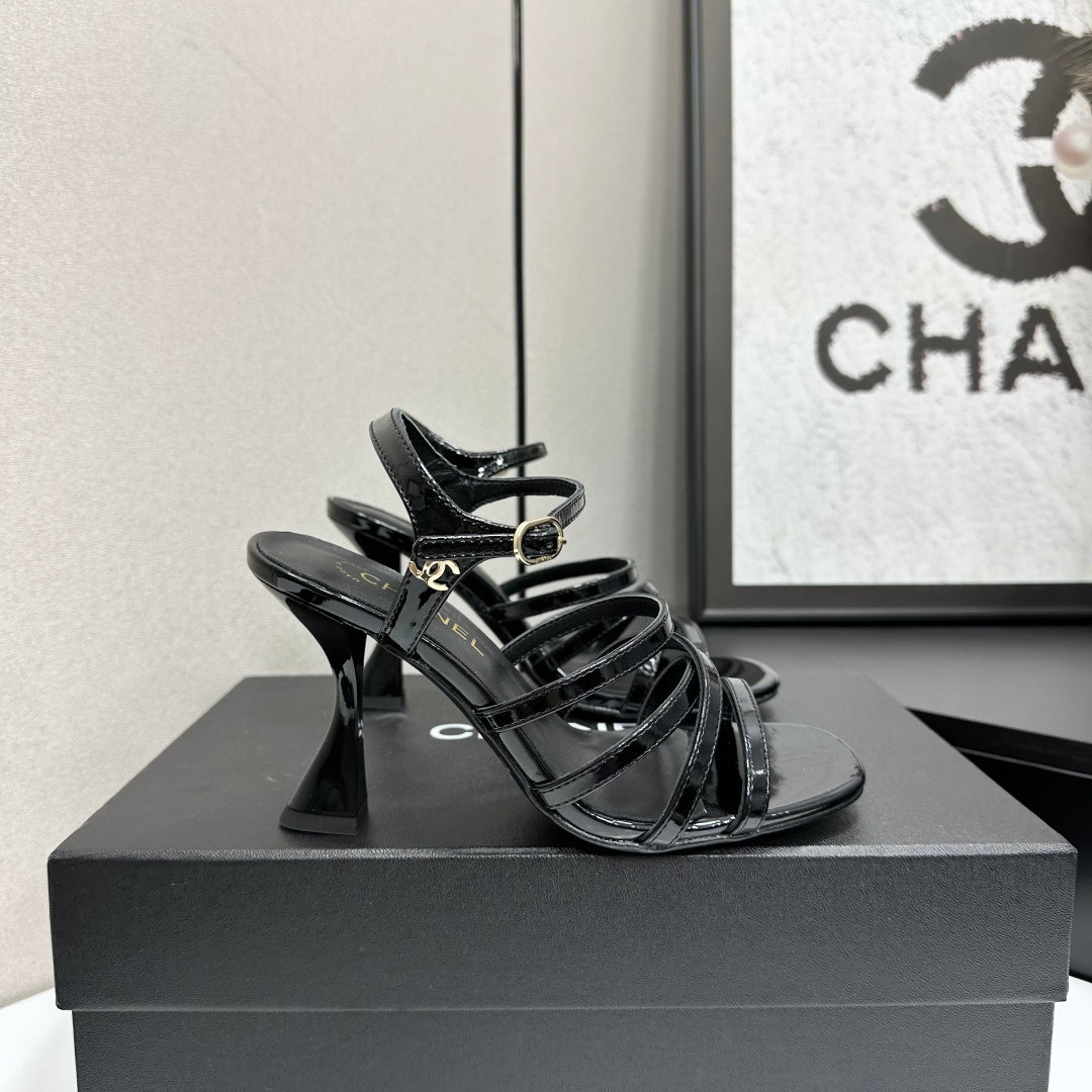CC 26s High Heel Sandals 80 Black Patent Leather 626286