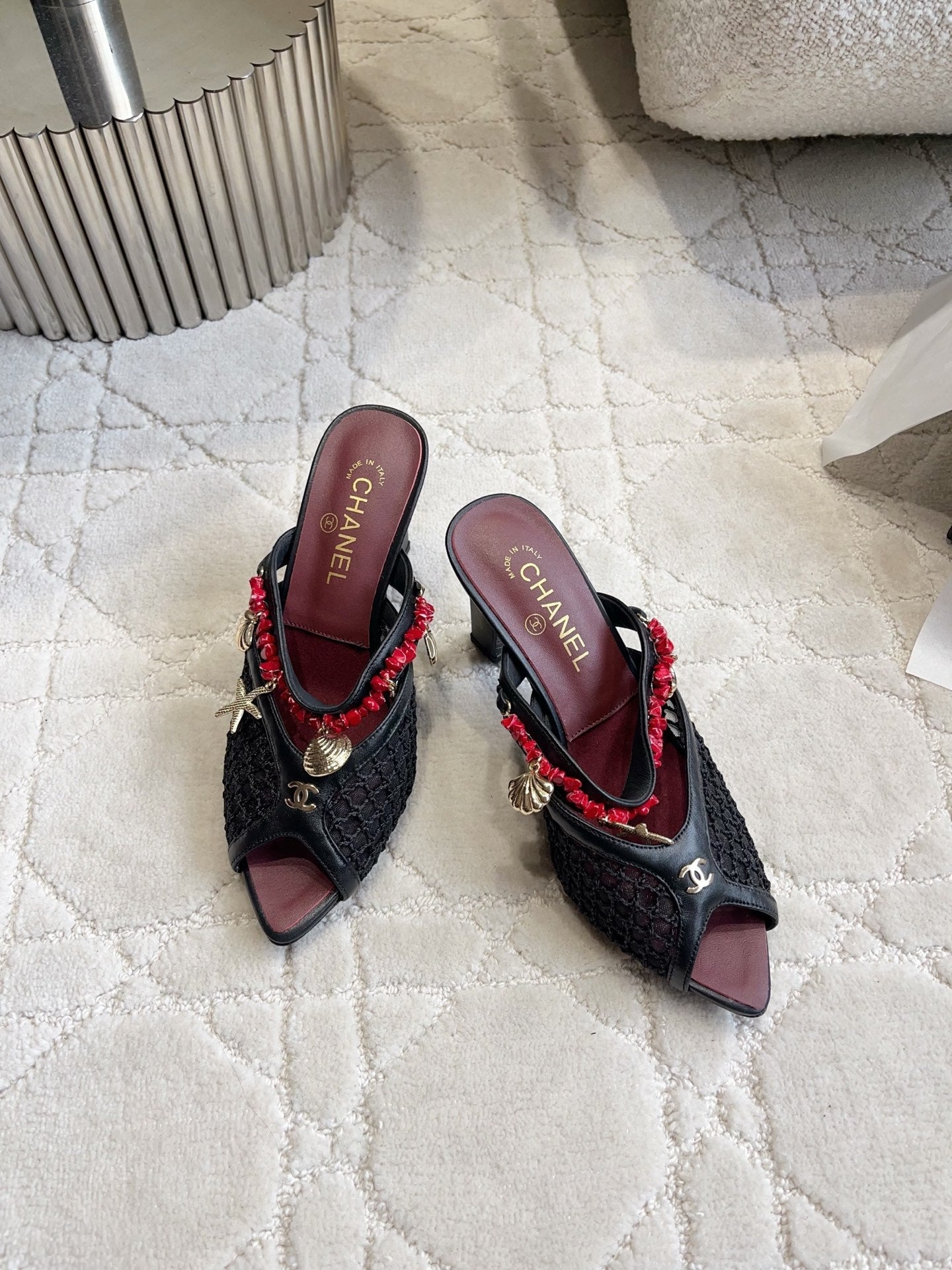 Chanel 2026 Open-toe Mule 75mm Mesh Sheepskin 808075