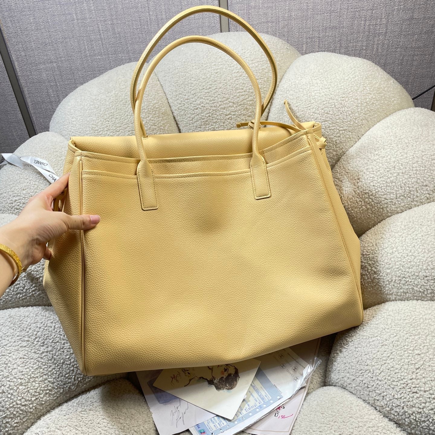 Chanel 2026 Shopping Bag 43cm Yellow Grained Calfskin 286312