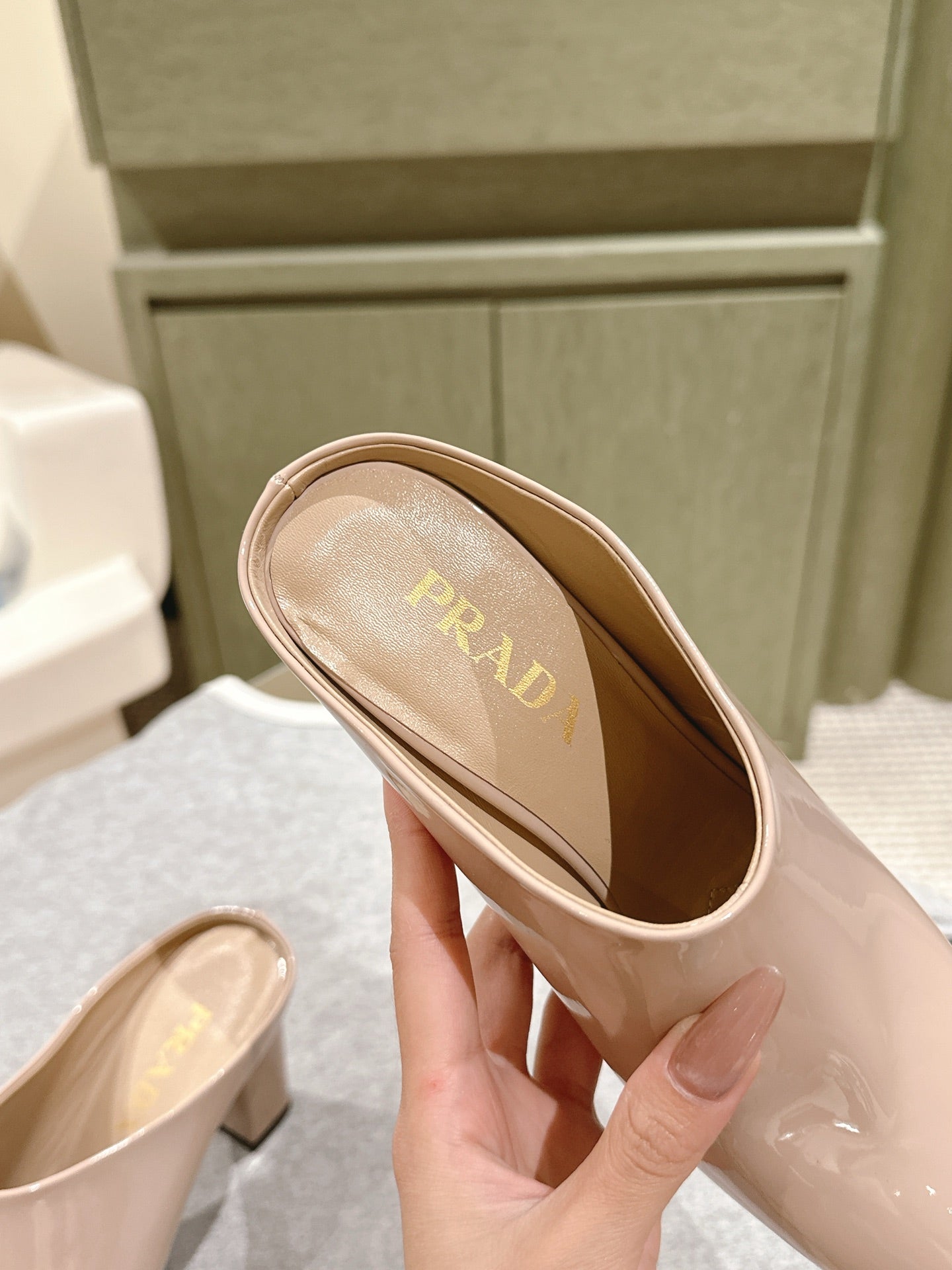 PRA 2026S High Heel Mule 75 Nude Patent Leather 657678